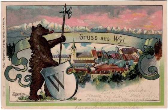 <p>Gruss aus Wyl  Litho 1900 ,  vom Künstler  J. Germann  , Karte Top Zustand</p>